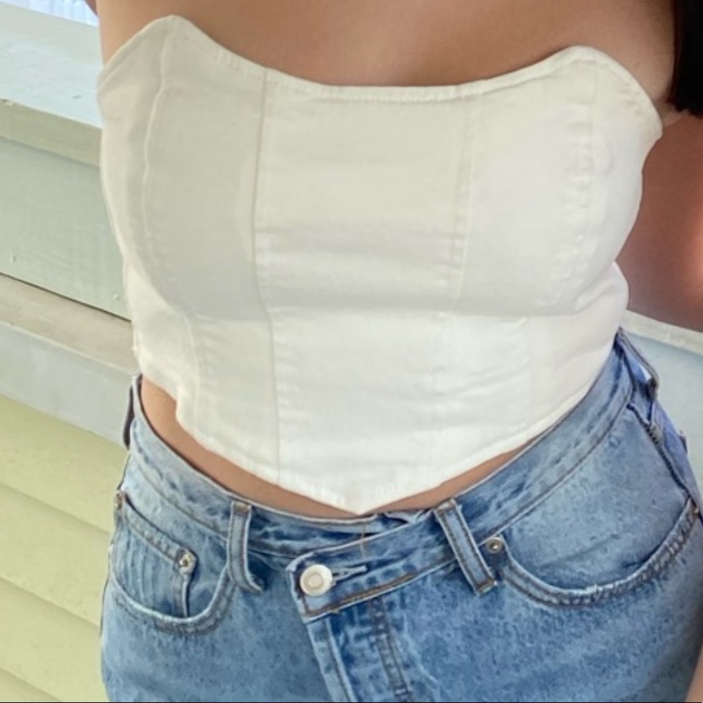 Adika White Denim Strapless Top